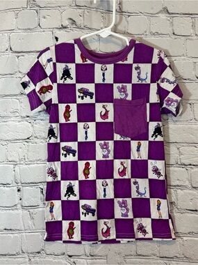 &Me Bamboo Purple Characters Checker Pattern Bamboo Pocket T-Shirt